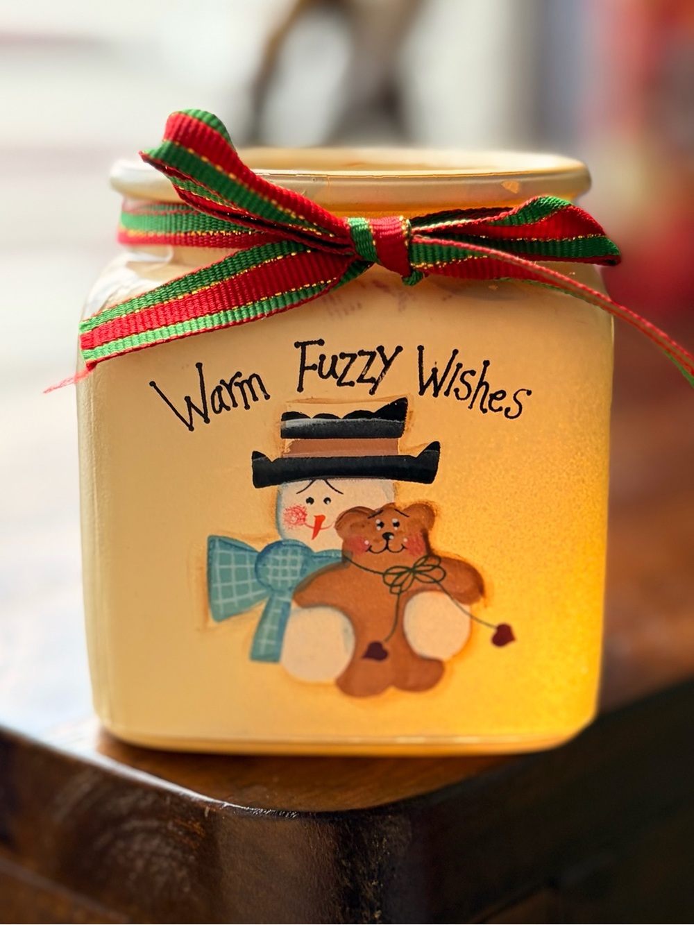 Vintage New In Box Ceramic Warm Fuzzy Wishes Scented Jar Candle